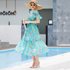 NSBD-FH0532夏新款优雅时尚套头飞飞袖轻薄飘逸印花真丝连衣裙 商品缩略图1