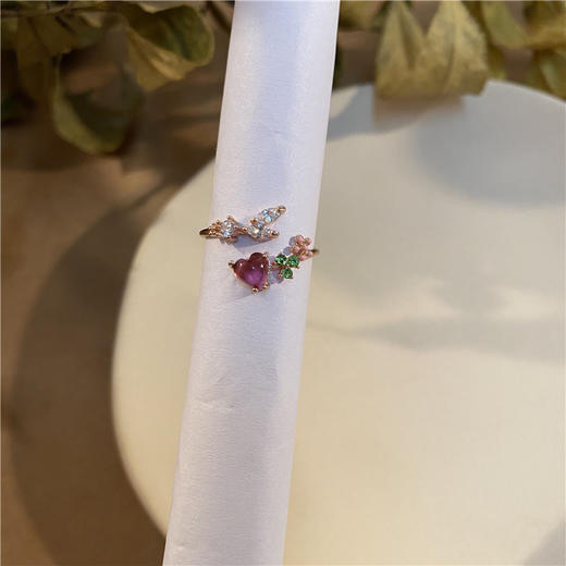 爱心花朵开口戒指 可调节少女心时尚饰品食指戒女 商品图2