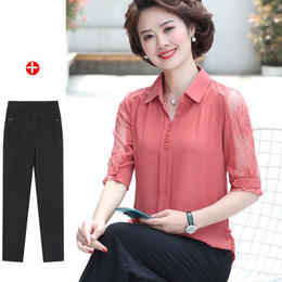 XK-YM1801阔太太中年妈妈夏装两件套 商品图2