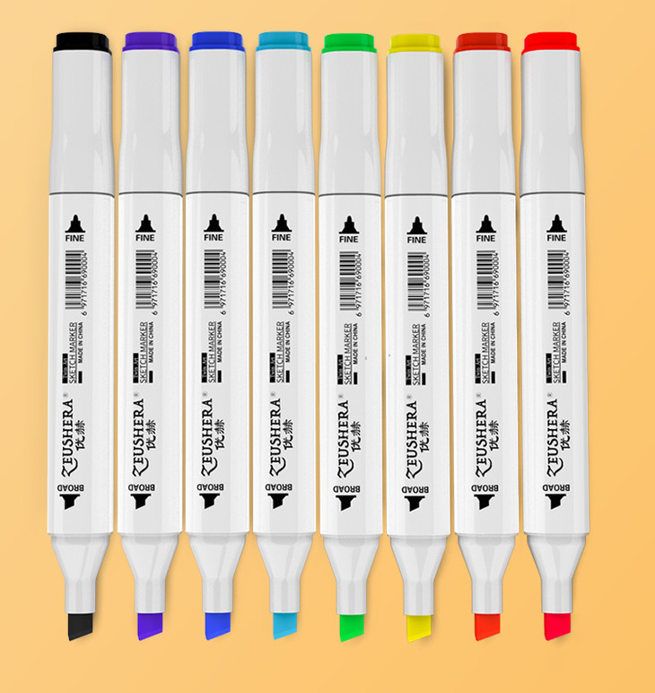 优赫新升级双头白杆马克笔套装手绘专用马克笔套装学生成人儿童宝宝