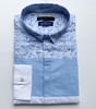 Marco Azzali 浅蓝三色拼接长袖衬衫 C3604600 商品缩略图0