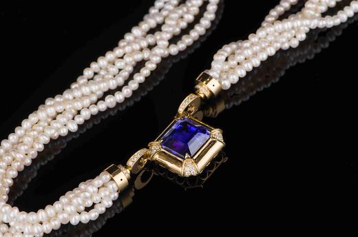 18k金珍珠配镶坦桑石套链 商品图2