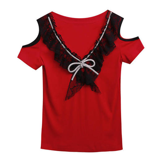 YHSS-32435新款潮流时尚气质V领短袖露肩百搭衬衫 商品图4