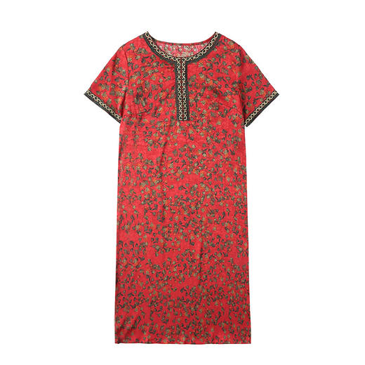 XA-8m6919纯色夏新款宽松印花圆领中长款短袖连衣裙 商品图4