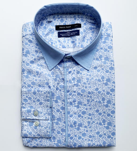 Marco Azzali 白底浅蓝印花长袖衬衫 C3603300 商品图1