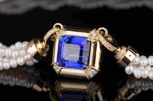 18k金珍珠配镶坦桑石套链 商品图0