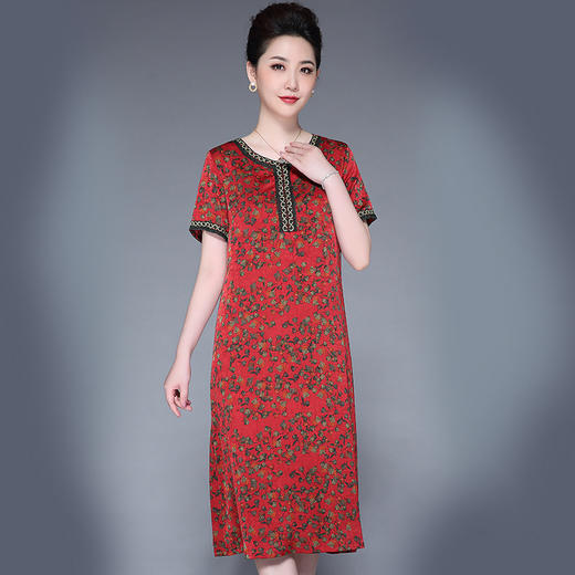 XA-8m6919纯色夏新款宽松印花圆领中长款短袖连衣裙 商品图2