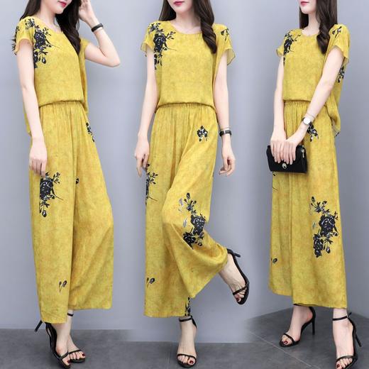 YL-03b3658755夏季大码短袖印花休闲时尚阔腿裤套装 商品图2