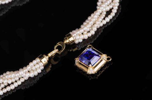 18k金珍珠配镶坦桑石套链 商品图4