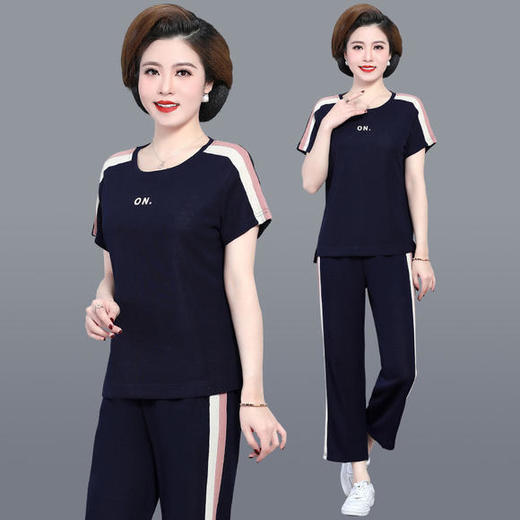 W-12326夏装减龄两件套中老年短袖上衣运动套装 商品图3