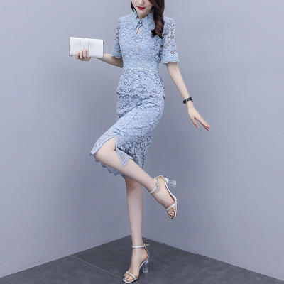 HT-8762 2020年新款改良旗袍蕾丝短袖套装裙子 商品图2