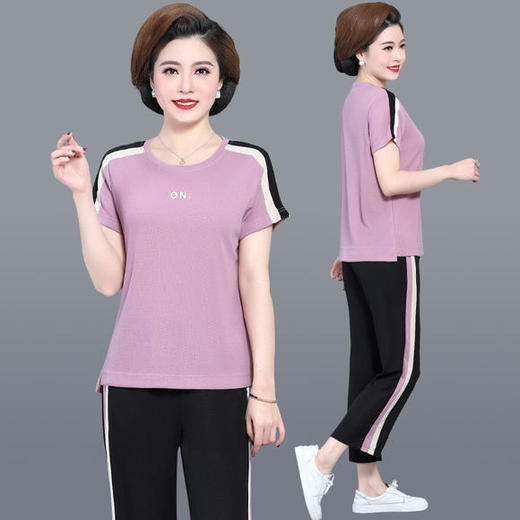 W-12326夏装减龄两件套中老年短袖上衣运动套装 商品图0