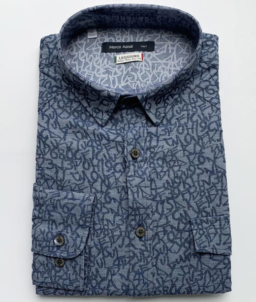 Marco Azzali 浅蓝色不规则字母提花长袖衬衫 C3606100 商品图0