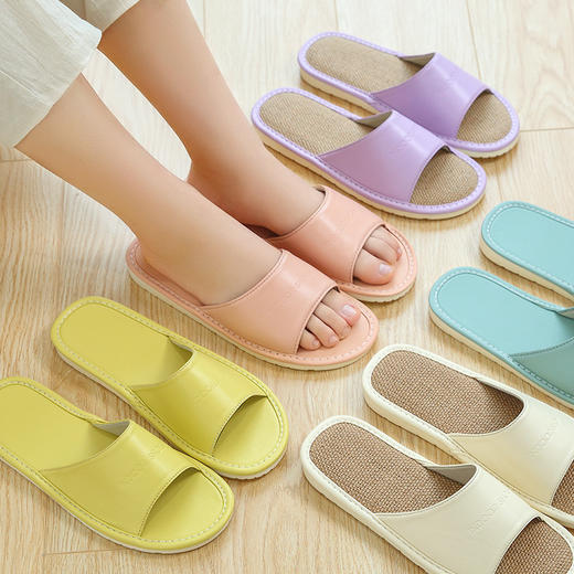 【防滑耐磨，有亲子款】拖鞋PU皮凉拖夏季新款居家凉拖鞋情侣鞋办公室内地板透气PVC防滑底亚麻拖鞋儿童拖鞋男女拖鞋 商品图0