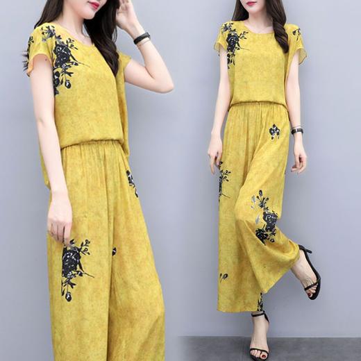 YL-03b3658755夏季大码短袖印花休闲时尚阔腿裤套装 商品图1