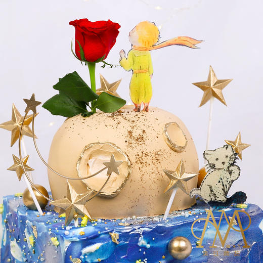 3388星空宇宙小王子守护玫瑰蛋糕送小朋友周岁百天男朋友