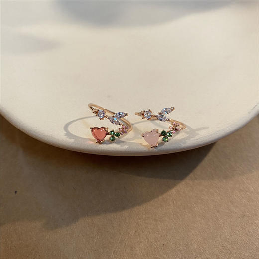 爱心花朵开口戒指 可调节少女心时尚饰品食指戒女 商品图1