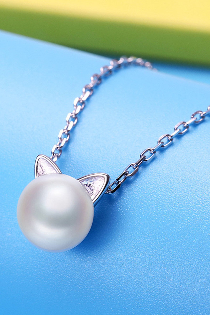 brir佰色传情s925银淡水珍珠项链猫咪byx077