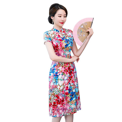 AA-9690夏新品A字真丝旗袍裙中国风时尚修身中式礼服 商品图4