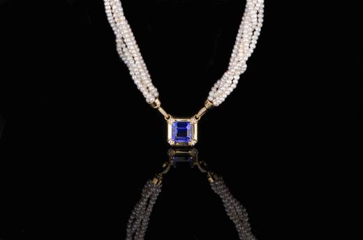 18k金珍珠配镶坦桑石套链 商品图1