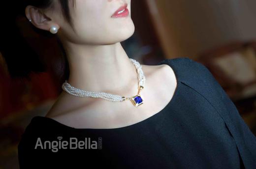 18k金珍珠配镶坦桑石套链 商品图6