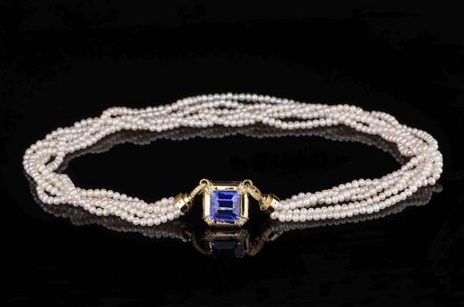 18k金珍珠配镶坦桑石套链 商品图5