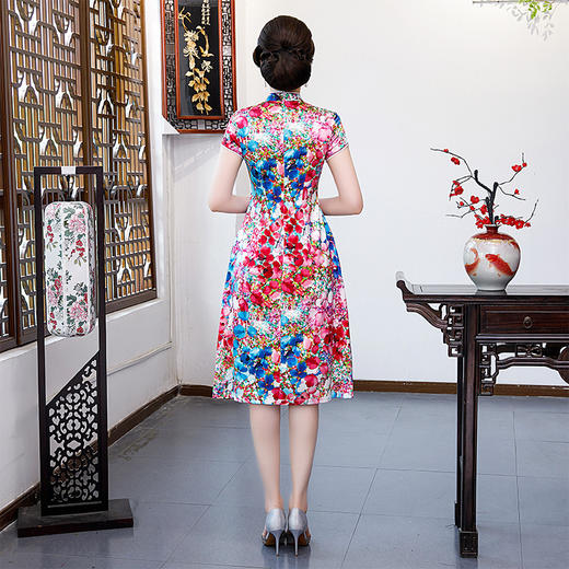AA-9690夏新品A字真丝旗袍裙中国风时尚修身中式礼服 商品图3
