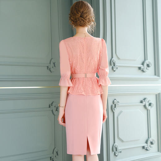 FMY-F20XL30982夏装轻熟风时尚钉珠收腰蕾丝拼接包臀连衣裙 商品图2