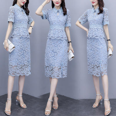 HT-8762 2020年新款改良旗袍蕾丝短袖套装裙子 商品图3
