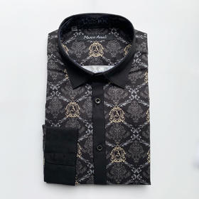 Marco Azzali 黑底金色印花长袖衬衫 C3912400
