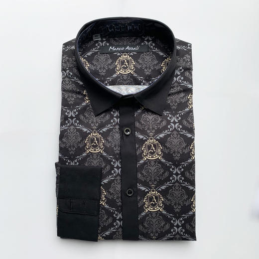 Marco Azzali 黑底金色印花长袖衬衫 C3912400 商品图0
