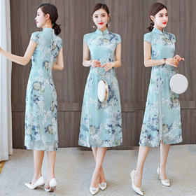 AHM 2079 2020年新款奥黛旗袍年轻款少女中国风复古优雅气质改良版连衣裙