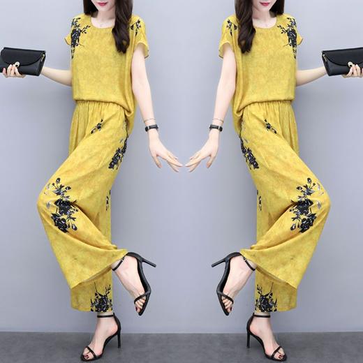 YL-03b3658755夏季大码短袖印花休闲时尚阔腿裤套装 商品图0