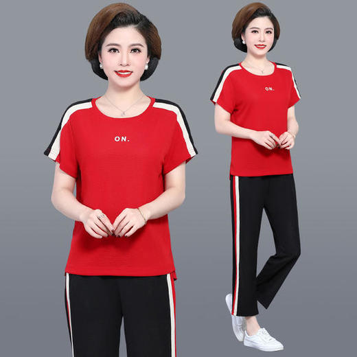 W-12326夏装减龄两件套中老年短袖上衣运动套装 商品图2