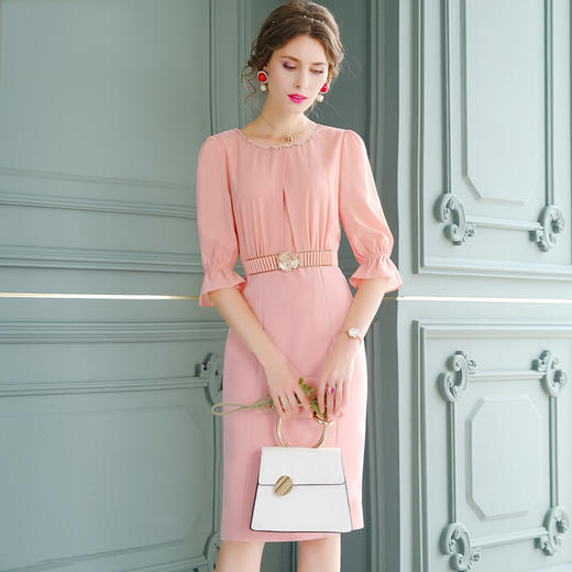 FMY-F20XL30982夏装轻熟风时尚钉珠收腰蕾丝拼接包臀连衣裙 商品图1