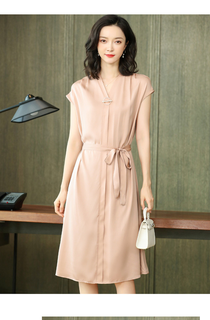 ase 2250 优雅气质时尚真丝桑蚕丝纯色连衣裙