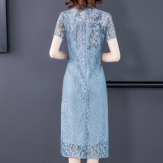 HT2155新款优雅气质修身蕾丝定位印花中长款旗袍裙TZF 商品图2