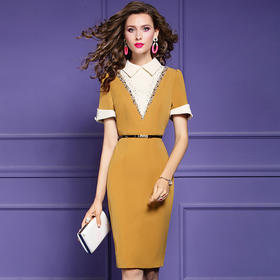 FMY-F20XL30248夏季气质时尚钉珠修身通勤直筒衬衫连衣裙