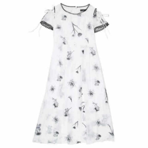 XLCX-9126印花新款短袖收腰显瘦气质修身雪纺连衣裙 商品图4