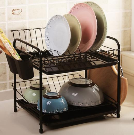 【厨房置物架】双层厨房碗碟置物沥水架厨房用品收纳架收纳篮免打孔碗碟架 商品图0