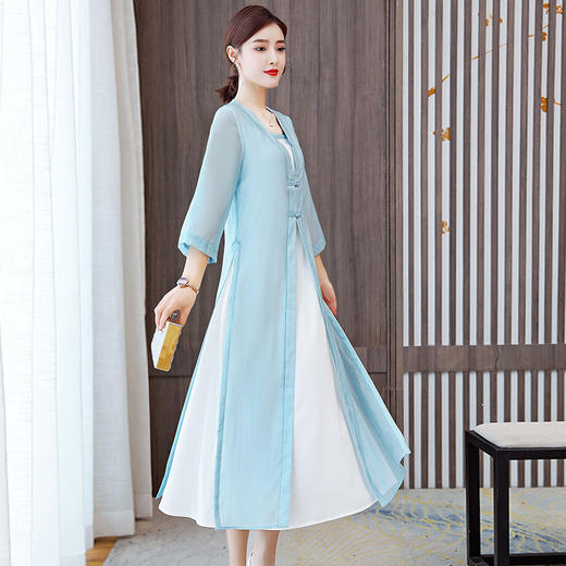 HT9166新款中国风优雅气质V领假两件连衣裙TZF 商品图3
