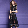 FMY-F20XL30033夏季复古气质优雅收腰绣花黑色蕾丝连衣裙 商品缩略图0