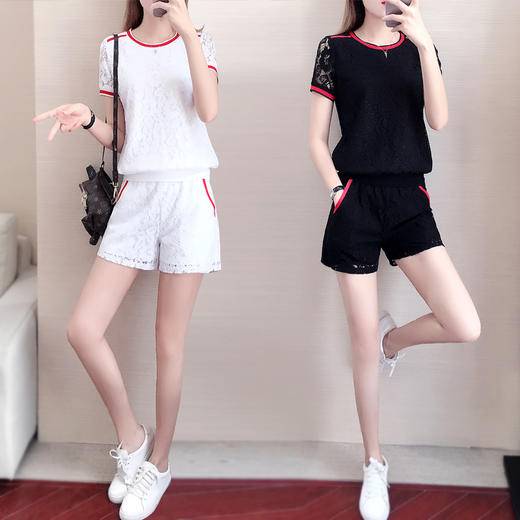 YSHR-8122新款韩版时尚短袖短裤女装休闲运动服两件套 商品图0
