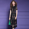 FMY-F20XL30033夏季复古气质优雅收腰绣花黑色蕾丝连衣裙 商品缩略图1