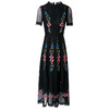 FMY-F20XL30033夏季复古气质优雅收腰绣花黑色蕾丝连衣裙 商品缩略图3