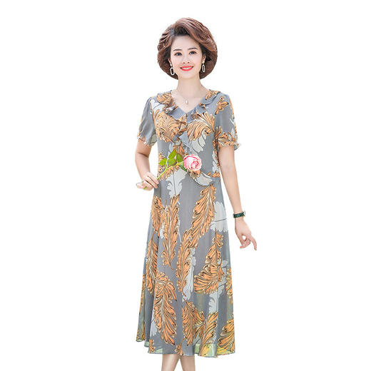 FW-C066-FA175新款妈妈装  高贵洋气中年气质过膝裙连衣裙 商品图4