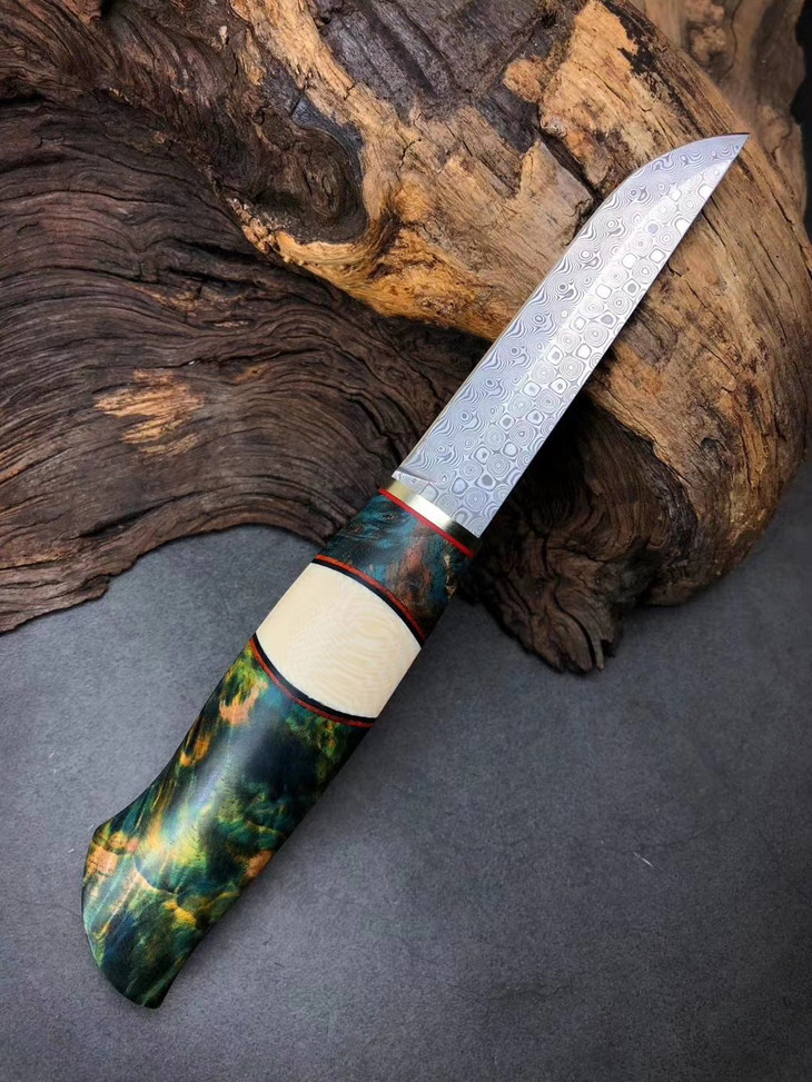 雷罗北欧刀进口无芯大马士革钢直刀