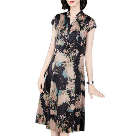 JJLY-7565新款妈妈连衣裙修身中老年大码减龄碎花裙子 商品图4