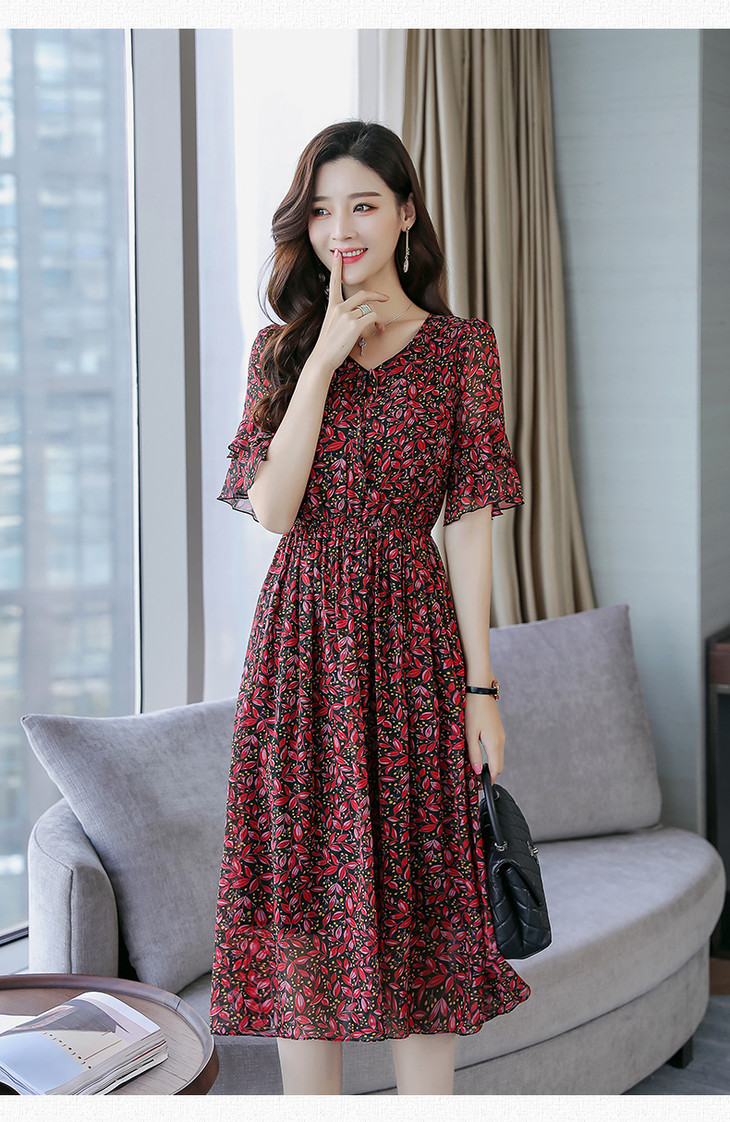 tca10真丝连衣裙中长款裙子