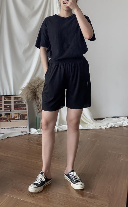 超値外单女款冰丝阔腿百搭小短裤超薄不透dk171